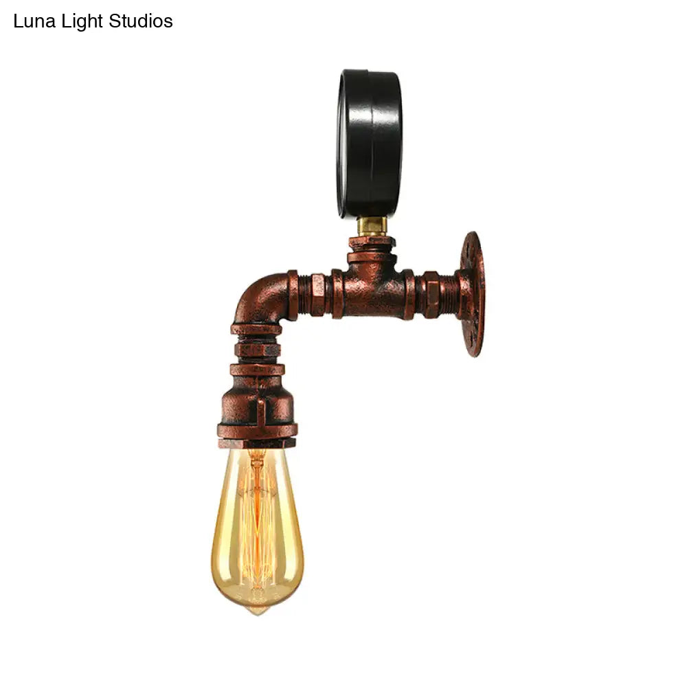 Rustic Copper Piped Wall Lamp - Decorative Gauge/Valve Design 1 Light Living Room Mount