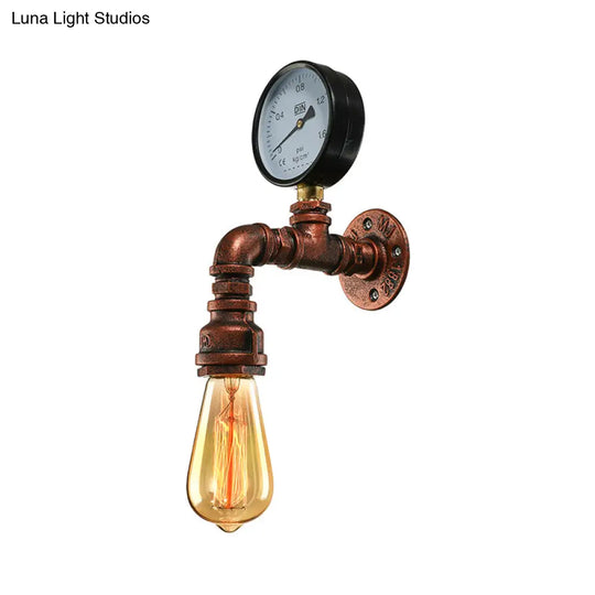 Rustic Copper Piped Wall Lamp - Decorative Gauge/Valve Design 1 Light Living Room Mount