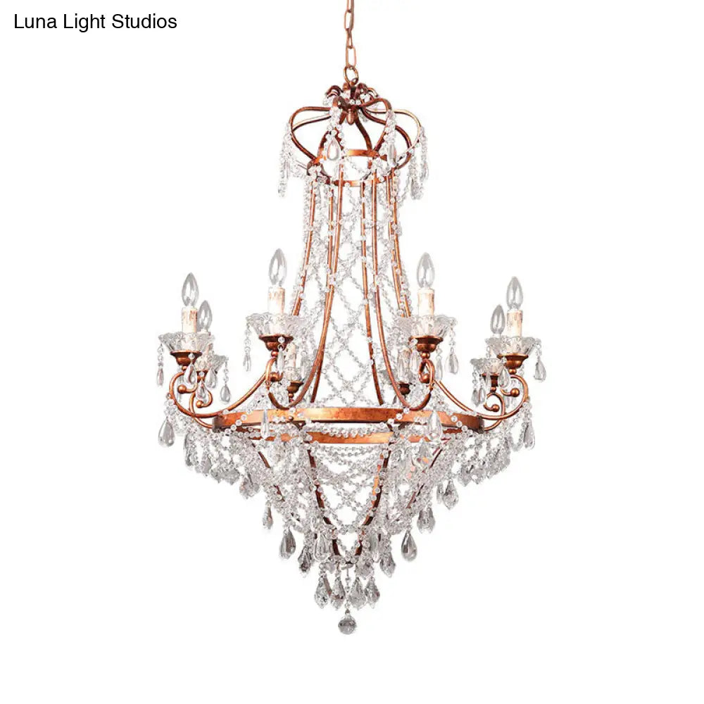 Countryside Crystal Chandelier - Rustic 8-Light Pendant Lighting With Crisscrossed Strands