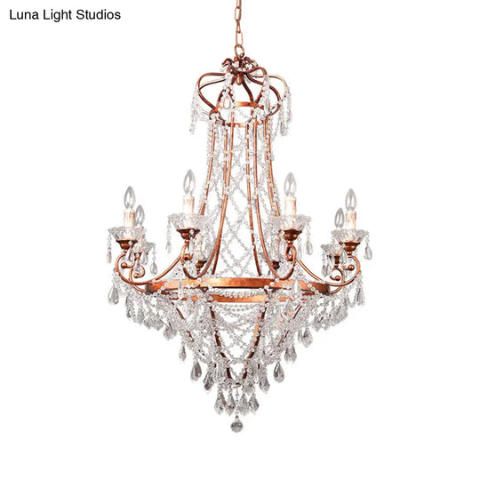 Countryside Crystal Chandelier - Rustic 8-Light Pendant Lighting With Crisscrossed Strands