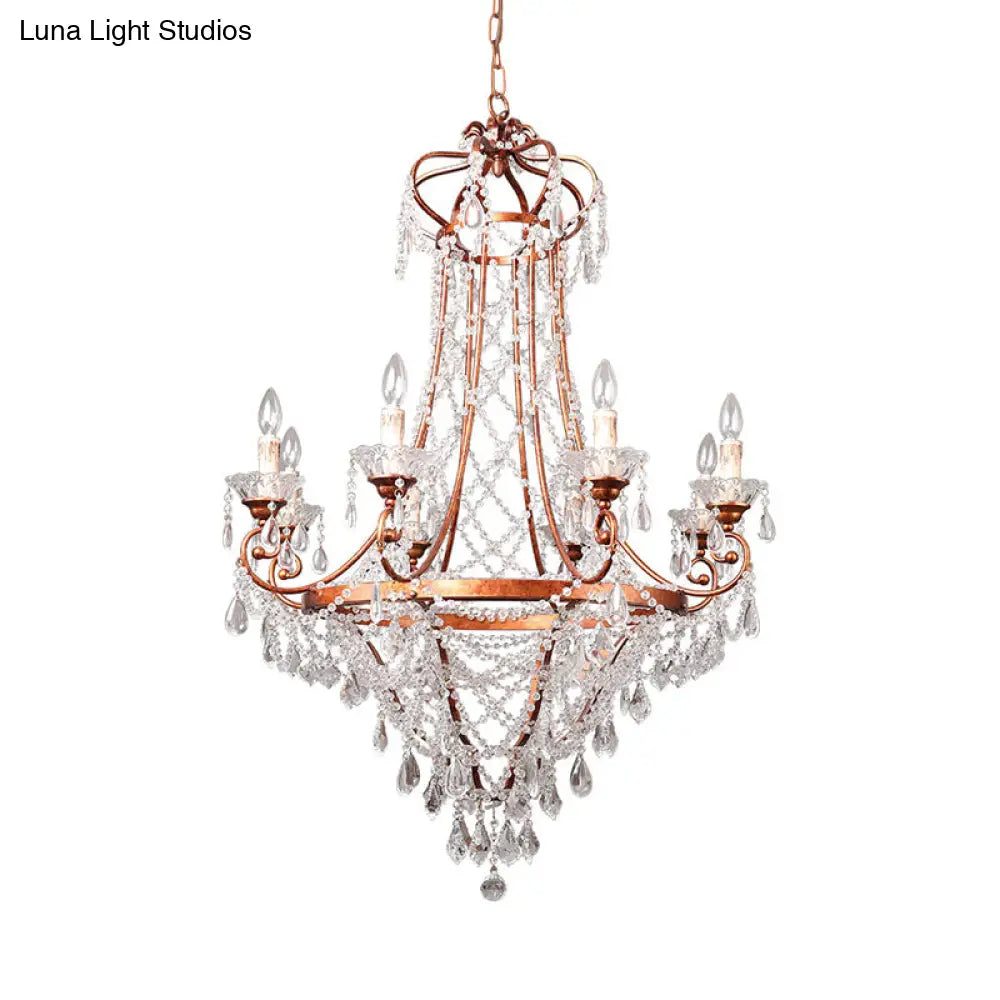 Rustic Countryside 8-Head Crisscrossed Crystal Pendant Chandelier