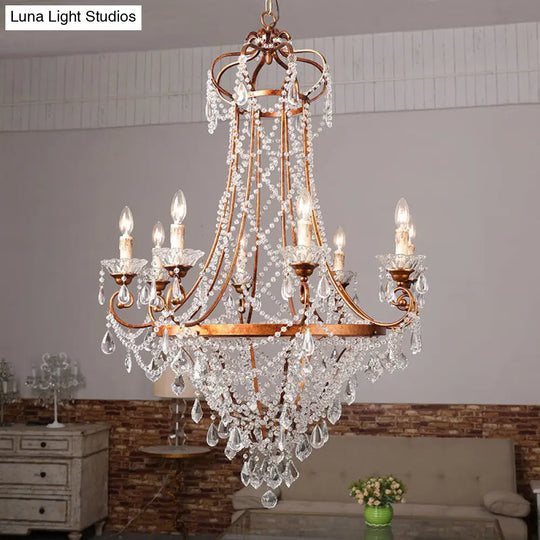 Countryside Crystal Chandelier - Rustic 8-Light Pendant Lighting With Crisscrossed Strands Rust