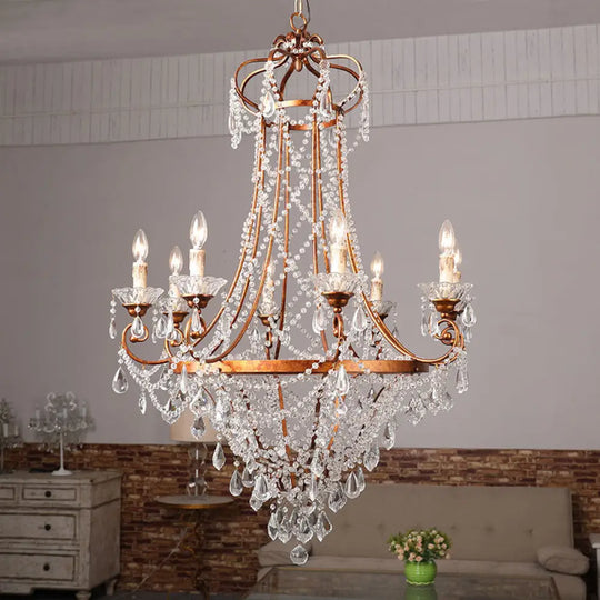 Rustic Countryside 8-Head Crisscrossed Crystal Pendant Chandelier Rust