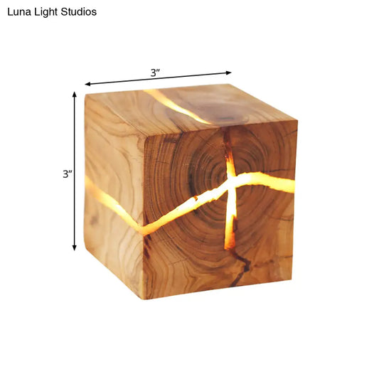 Rustic Cracked Cube Wall Light Wood Sconce For Kids Bedroom And Nursing Room