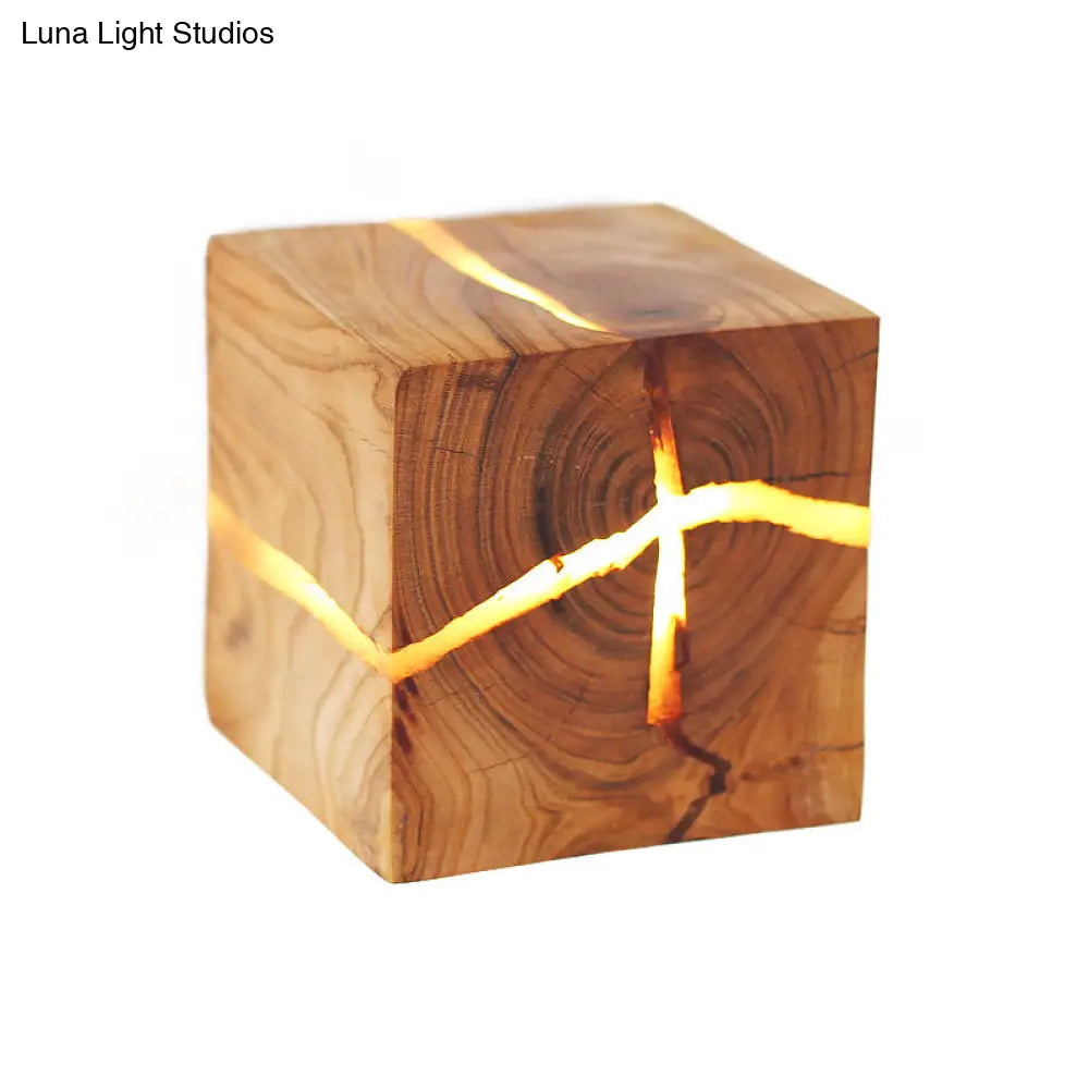 Rustic Cracked Cube Wall Light Wood Sconce For Kids Bedroom And Nursing Room