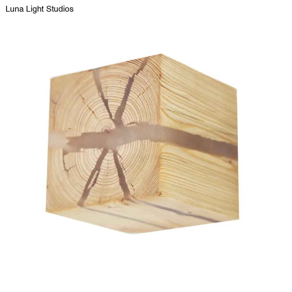 Rustic Cracked Cube Wall Light Wood Sconce For Kids Bedroom And Nursing Room