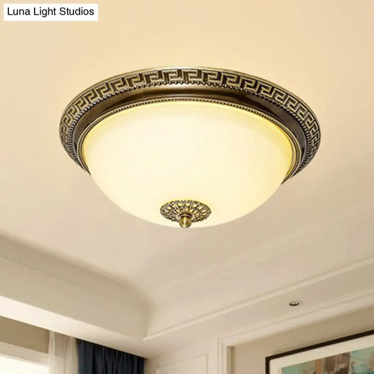 Rustic Cream Glass & Brown Led Flush Ceiling Light Fixture For Living Room Bowl Shade Design