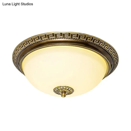 Rustic Cream Glass & Brown Led Flush Ceiling Light Fixture For Living Room Bowl Shade Design