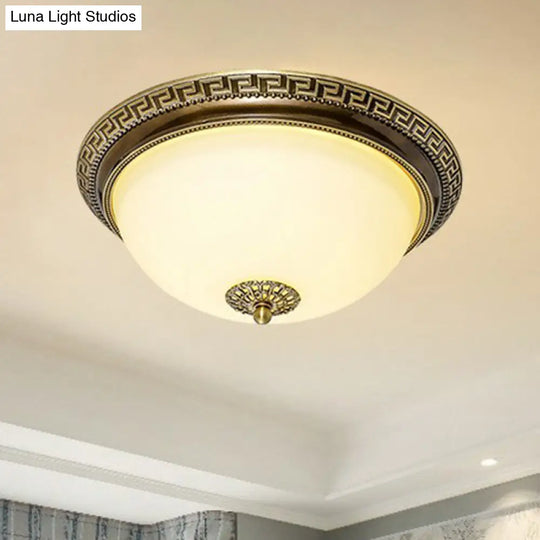 Rustic Cream Glass & Brown Led Flush Ceiling Light Fixture For Living Room Bowl Shade Design