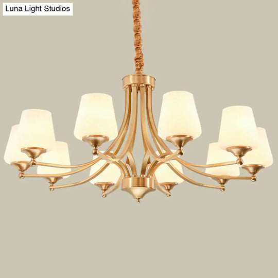 Rustic Cream Glass Gold Bud Chandelier Pendant Light For Living Room