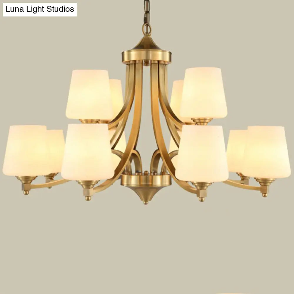 Rustic Cream Glass Gold Bud Chandelier Pendant Light For Living Room