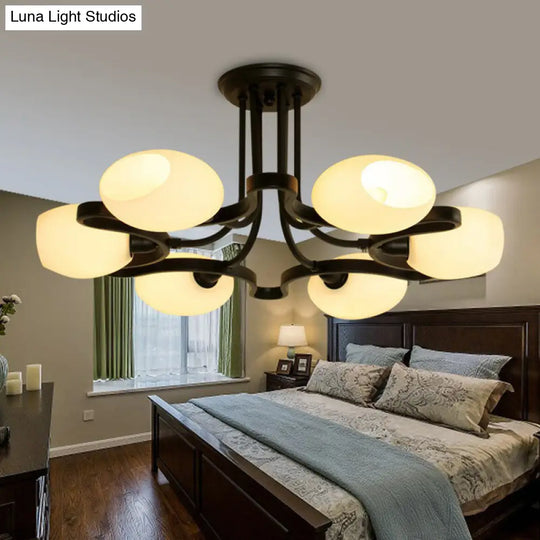 Rustic Cream Glass Semi-Flush Mount Chandelier - Stylish Black Lighting For Living Room 6 /