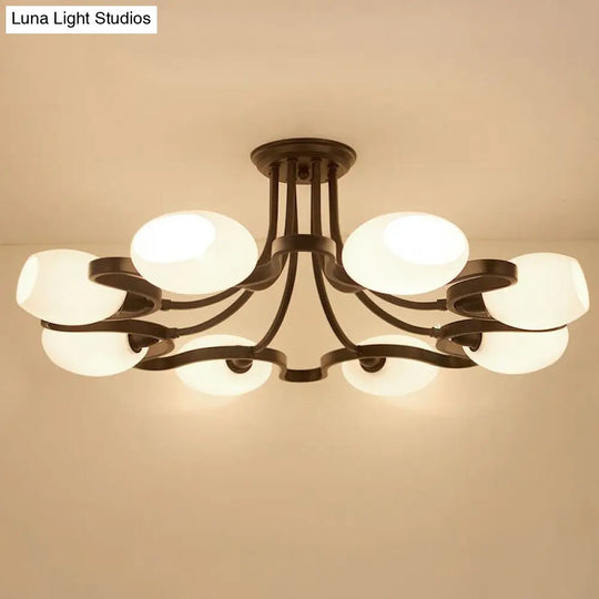 Rustic Cream Glass Semi-Flush Mount Chandelier - Stylish Black Lighting For Living Room 8 /