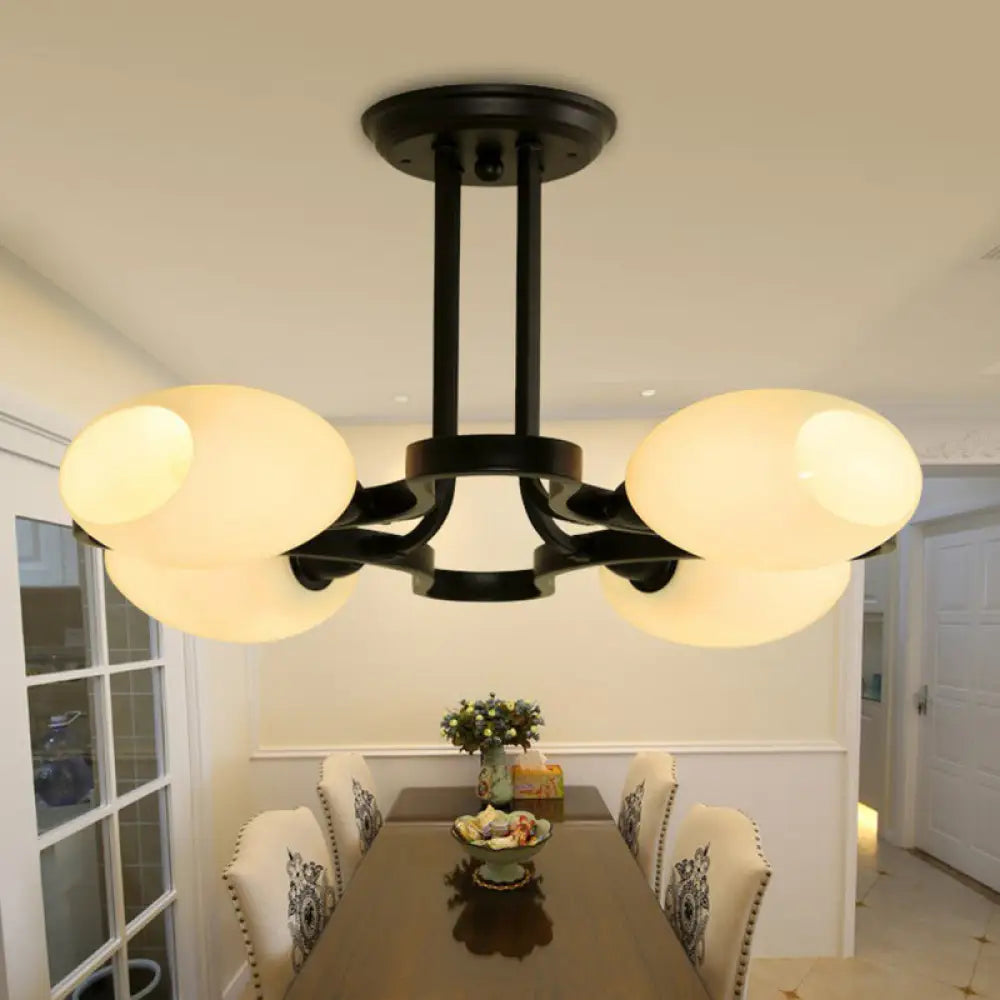 Rustic Cream Glass Semi - Flush Mount Chandelier - Stylish Black Lighting For Living Room 4 /