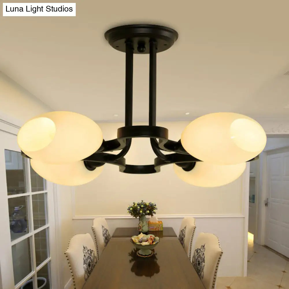 Rustic Cream Glass Semi-Flush Mount Chandelier - Stylish Black Lighting For Living Room 4 /