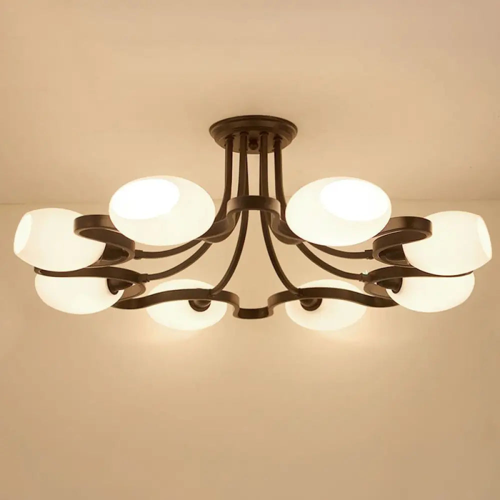 Rustic Cream Glass Semi - Flush Mount Chandelier - Stylish Black Lighting For Living Room 8 /