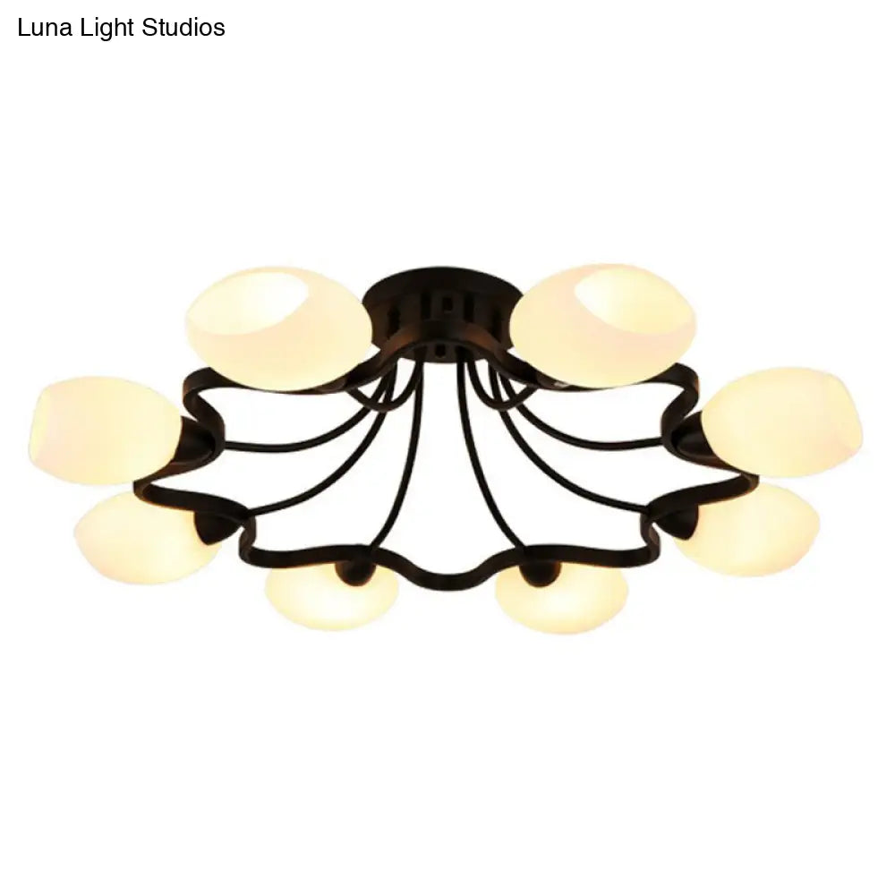 Rustic Cream Glass Semi - Flush Mount Chandelier - Stylish Black Lighting For Living Room