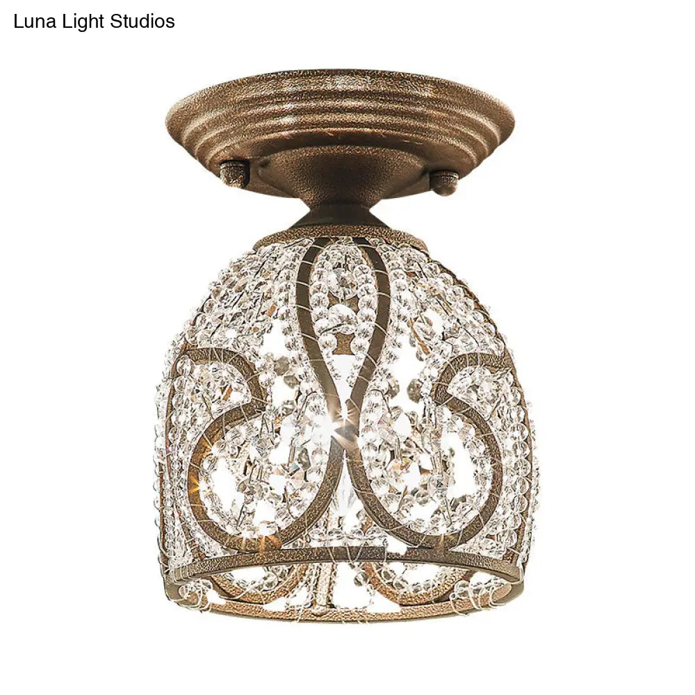 Rustic Crystal And Metal Semi Flush Mount Dome Corridor Ceiling Light Bronze Finish 1