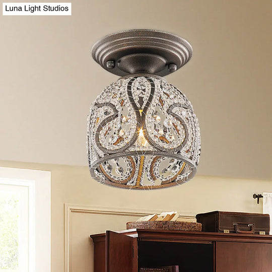 Rustic Crystal And Metal Semi Flush Mount Dome Corridor Ceiling Light Bronze Finish 1