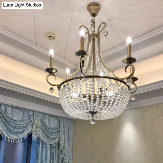 Rustic Crystal Beaded Pendant Chandelier With Candle Design - Perfect For Dining Room Ceiling