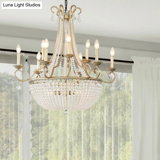 Rustic Crystal Beaded Pendant Chandelier With Candle Design - Perfect For Dining Room Ceiling