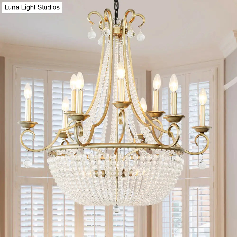 Rustic Crystal Beaded Pendant Chandelier With Candle Design - Perfect For Dining Room Ceiling