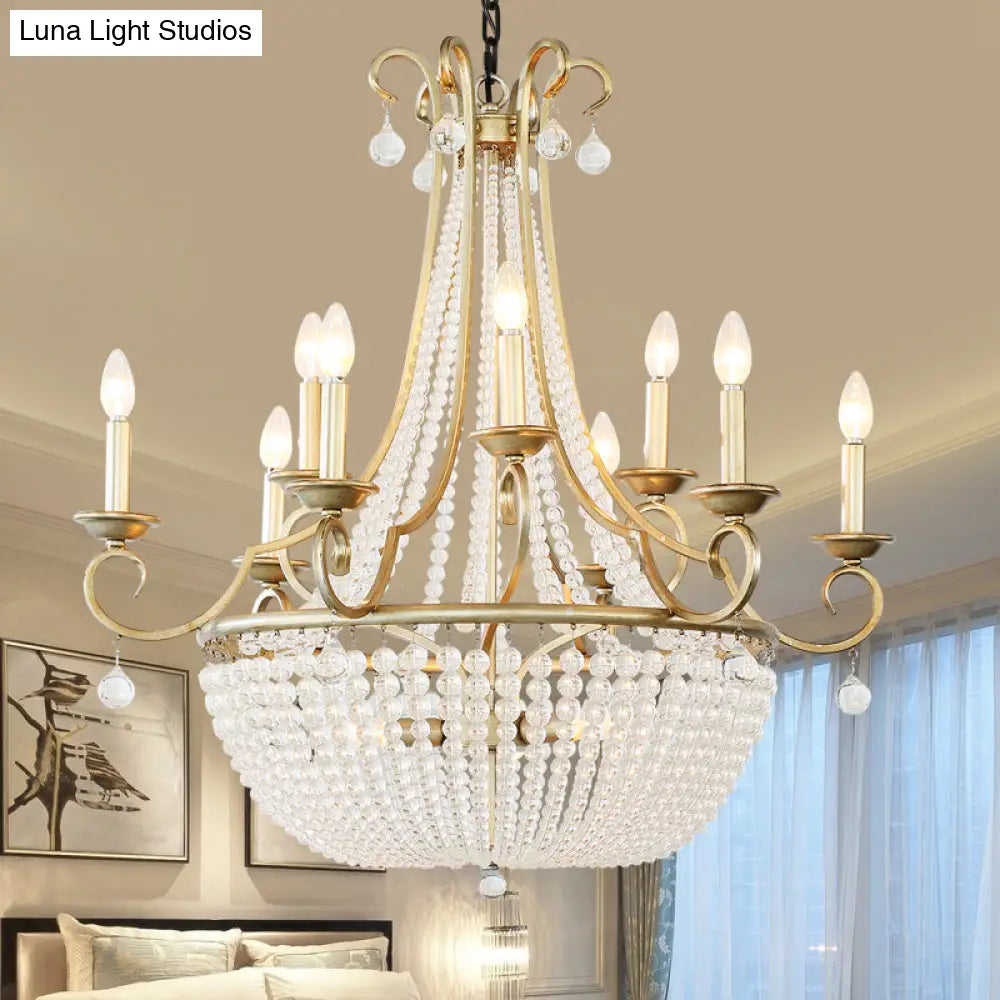 Rustic Crystal Beaded Pendant Chandelier With Candle Design - Perfect For Dining Room Ceiling