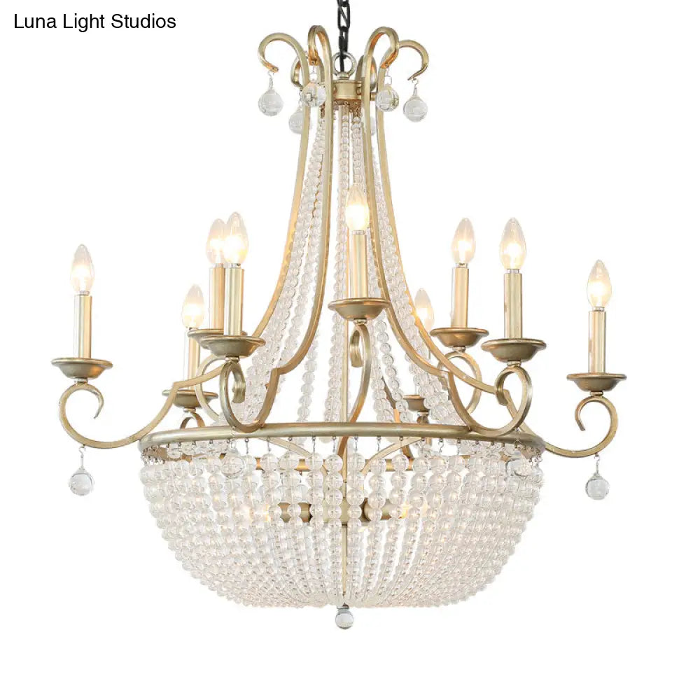 Rustic Crystal Beaded Pendant Chandelier With Candle Design - Perfect For Dining Room Ceiling