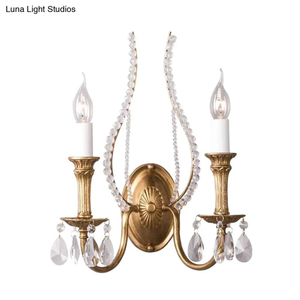 Rustic Crystal Bedroom Sconce Light - Brass Wall Lighting Fixture