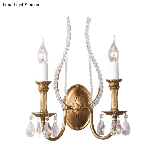 Rustic Crystal Bedroom Sconce Light - Brass Wall Lighting Fixture