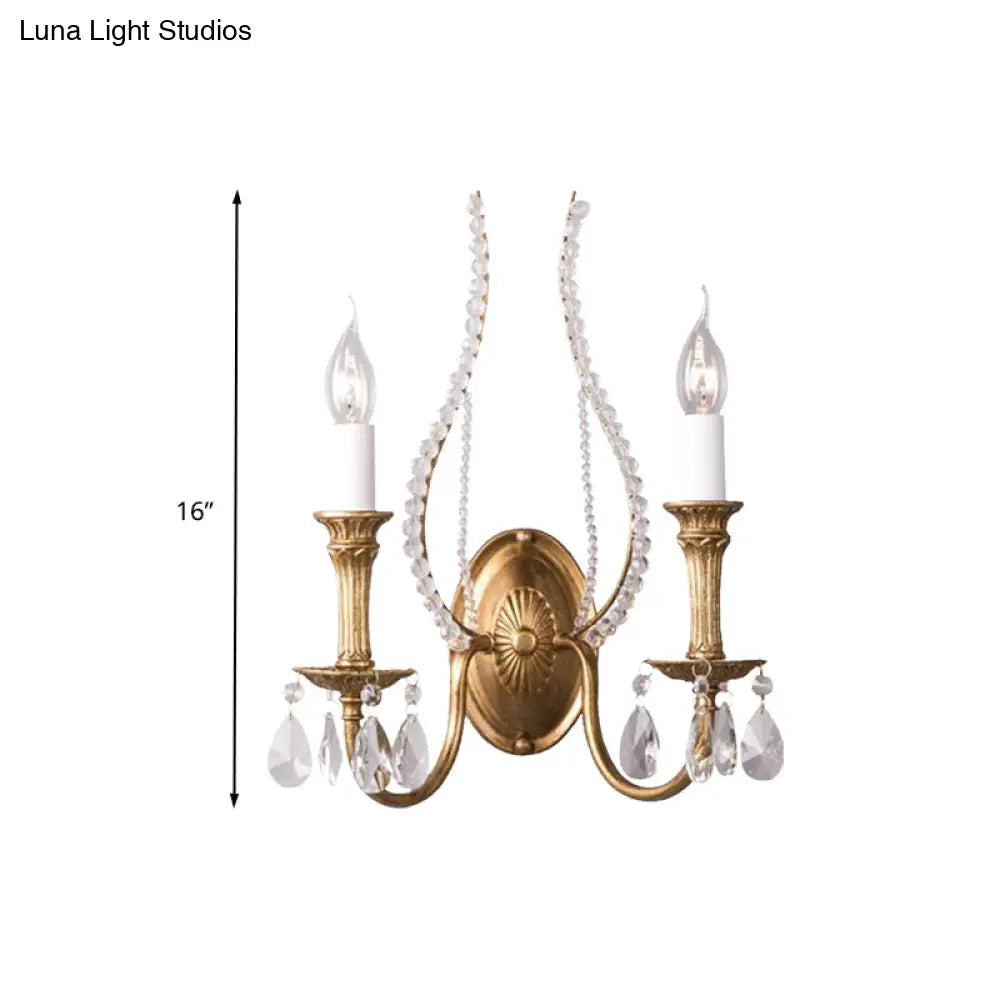 Rustic Crystal Bedroom Sconce Light - Brass Wall Lighting Fixture