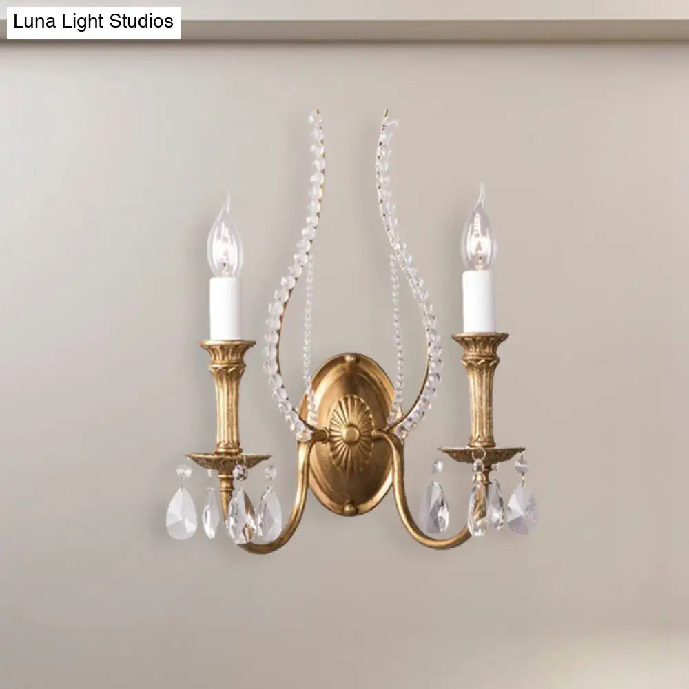 Rustic Crystal Bedroom Sconce Light - Brass Wall Lighting Fixture