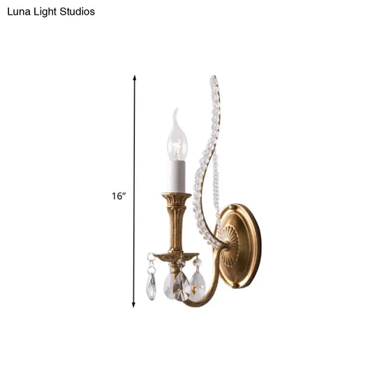 Rustic Crystal Bedroom Sconce Light - Brass Wall Lighting Fixture