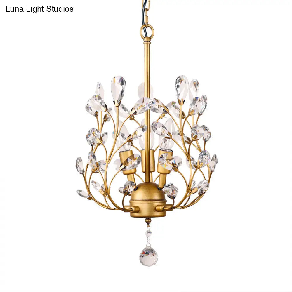 Rustic Crystal Chandelier - Branch Design 3-Bulb Hanging Lamp For Foyer