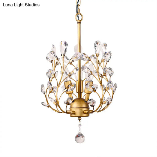 Rustic Crystal Chandelier - Branch Design 3-Bulb Hanging Lamp For Foyer