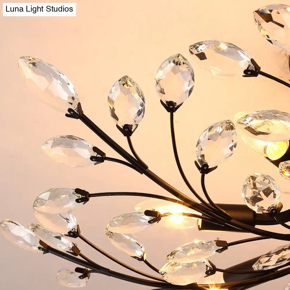 Rustic Crystal Led Semi Flush Light For Living Room Black Ceiling Lighting