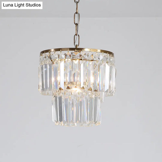 Rustic Crystal Pendant Light With 2 Layers And 1 Gold Head – Perfect For Dining Rooms’.