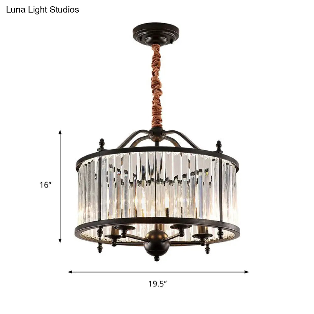 Rustic Crystal Prism Chandelier - Hanging Ceiling Light For Dining Room (3/5 Lights Black)