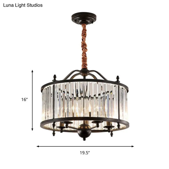 Rustic Crystal Prism Chandelier - Hanging Ceiling Light For Dining Room (3/5 Lights Black)