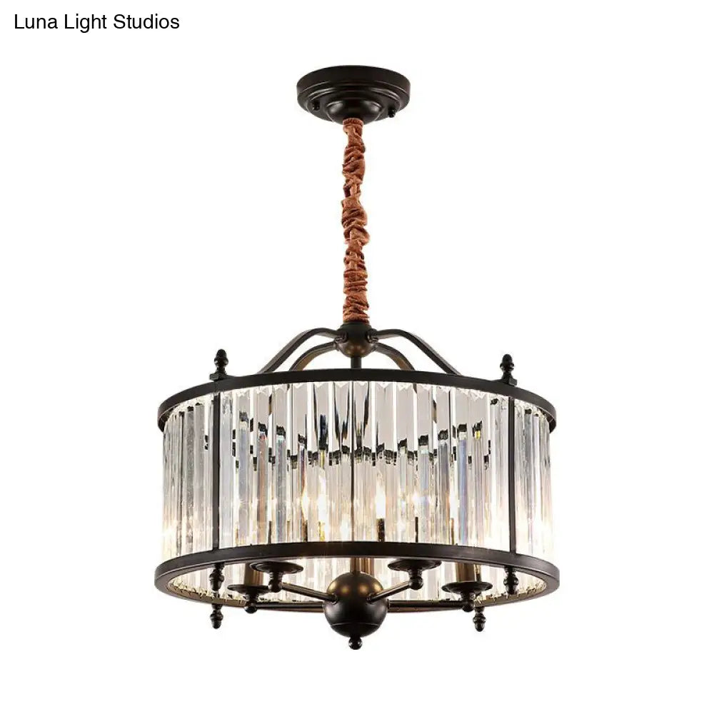 Rustic Crystal Prism Chandelier - Hanging Ceiling Light For Dining Room (3/5 Lights Black)