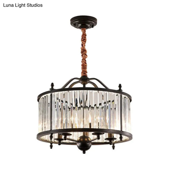 Rustic Crystal Prism Chandelier - Hanging Ceiling Light For Dining Room (3/5 Lights Black)