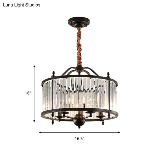 Rustic Crystal Prism Chandelier - Hanging Ceiling Light For Dining Room (3/5 Lights Black)