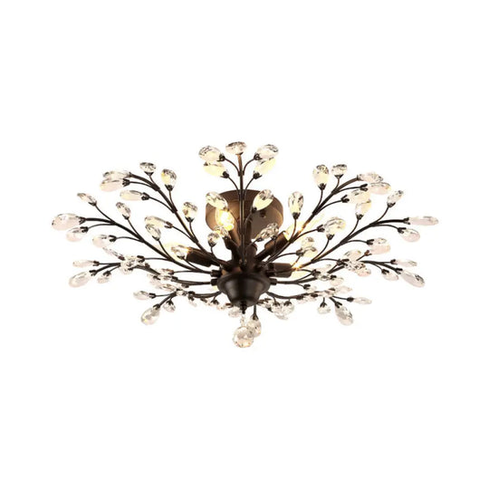 Rustic Crystal Semi-Flush Mount Bedroom Ceiling Light With Entwining Branch Design 4 / Black