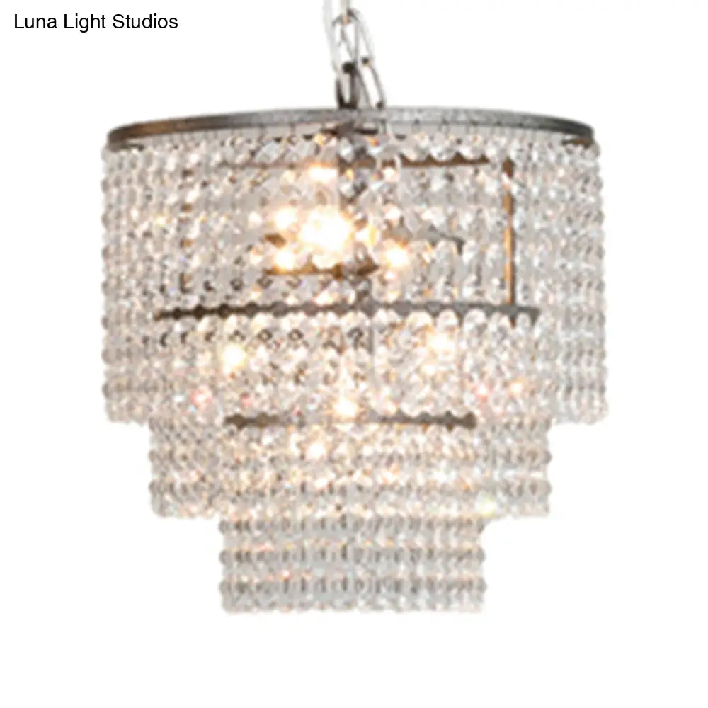 Rustic Crystal Strand Chrome Chandelier Pendant - Elegant Living Room Hanging Light