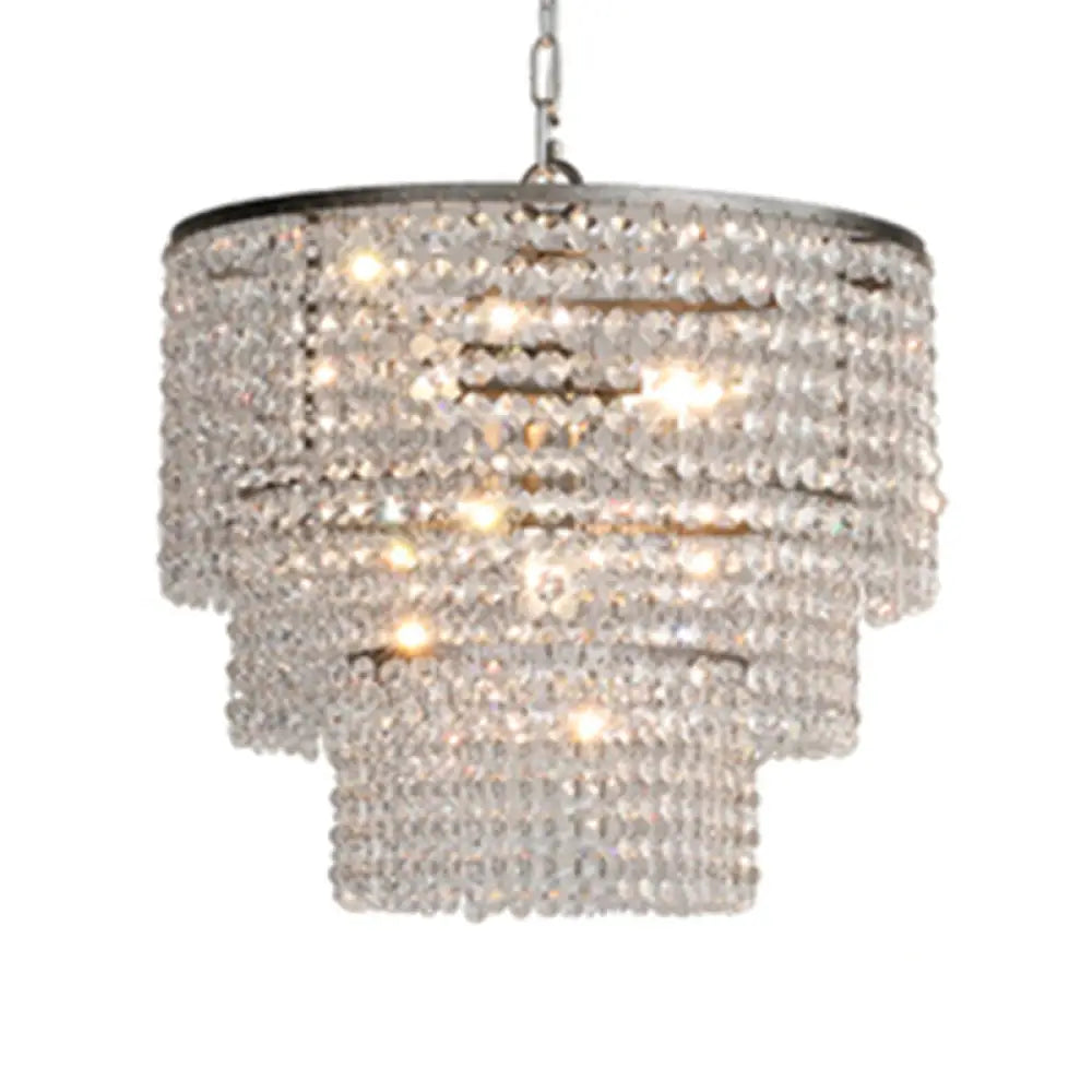 Rustic Crystal Strand Chrome Chandelier Pendant - Elegant Living Room Hanging Light / 16