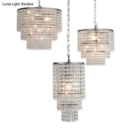 Rustic Crystal Strand Chrome Chandelier Pendant - Elegant Living Room Hanging Light