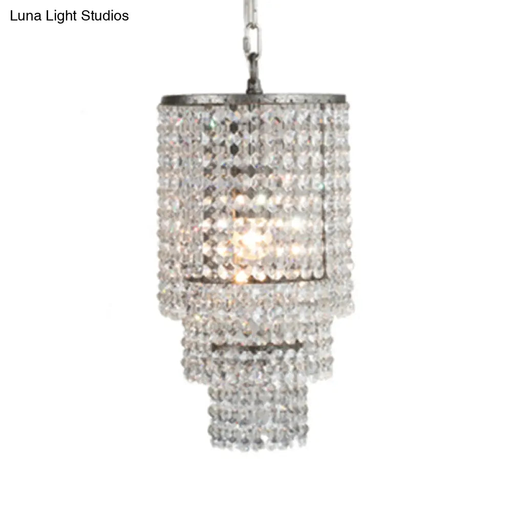 Rustic Crystal Strand Chrome Chandelier Pendant - Elegant Living Room Hanging Light