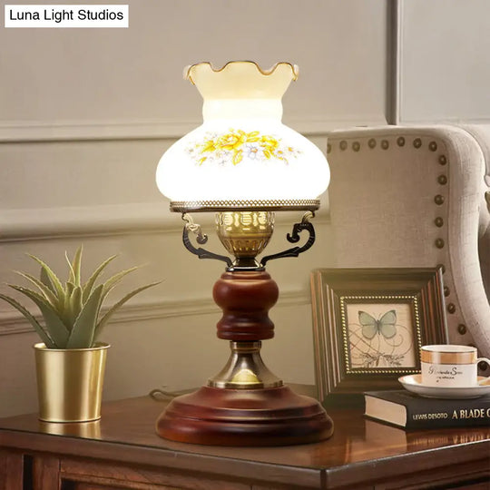 Rustic Crystal Table Lamp: Red Brown Urn-Shaped 1 Head Study Room Nightstand Light