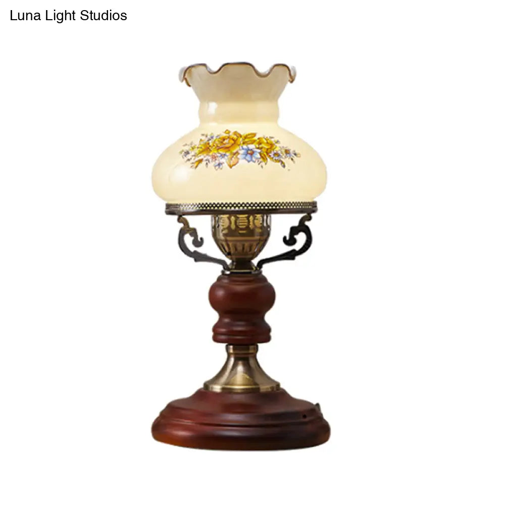 Rustic Crystal Table Lamp: Red Brown Urn-Shaped 1 Head Study Room Nightstand Light