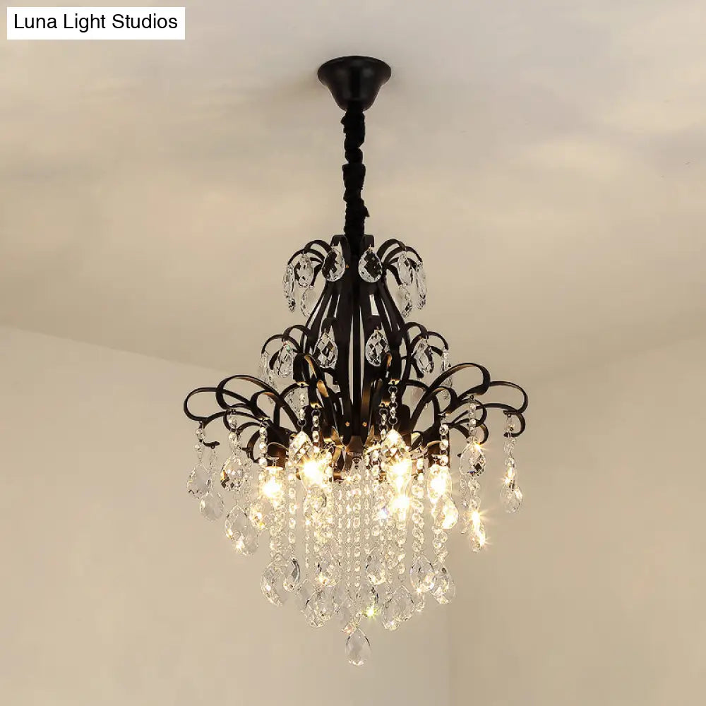 Rustic Crystal Teardrop Pendant Chandelier With Swirl Decor - Perfect For Dining Rooms